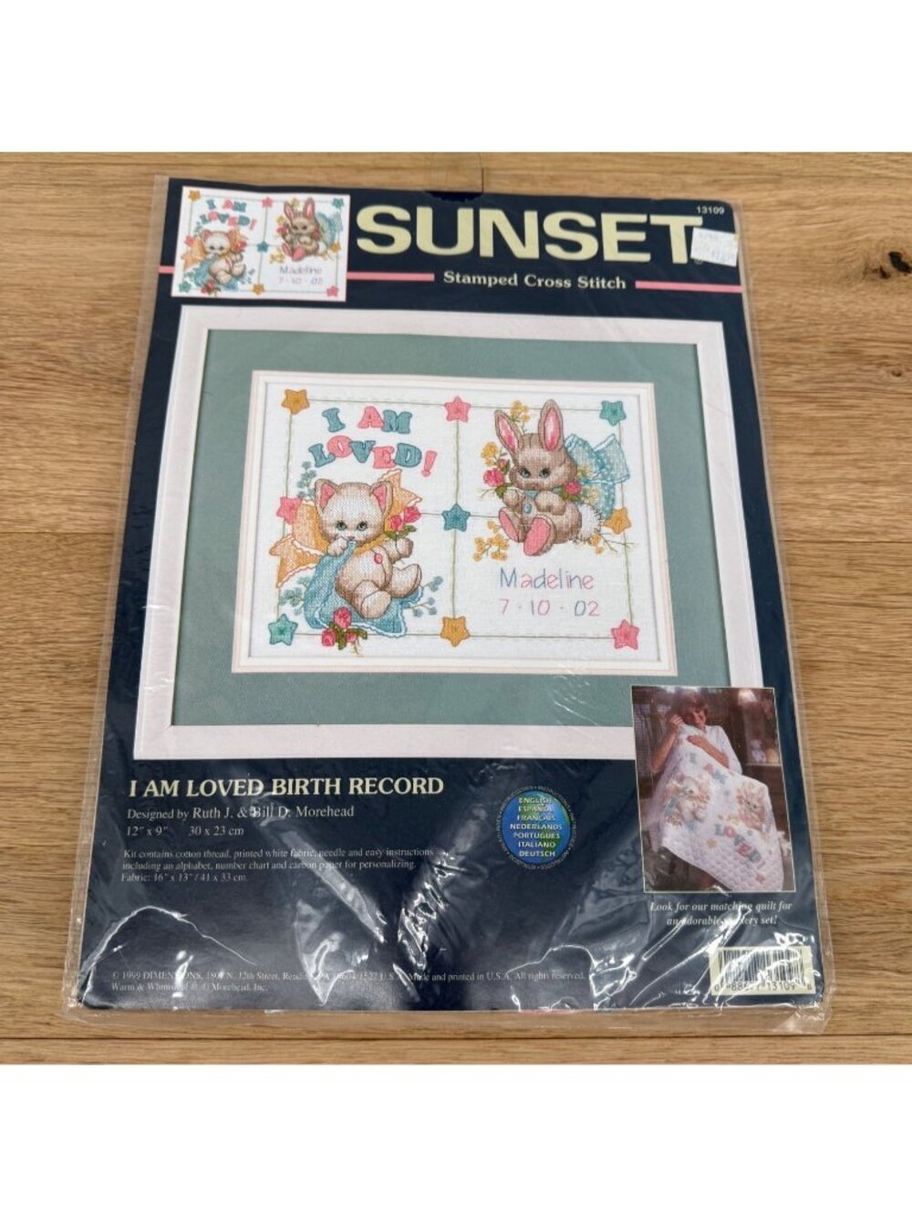 Sunset Stamped Cross Stitch Baby Birth Record Kit 13109 Ruth J Bill D Morehead
